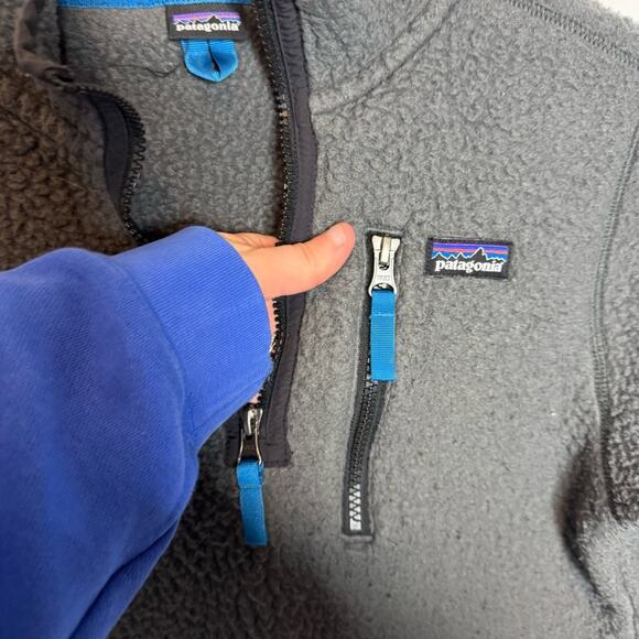 Patagonia Boys Retro Pile 1/4 Zip Gray Fleece Pullover Sweatshirt Size Large - Picture 3 of 8